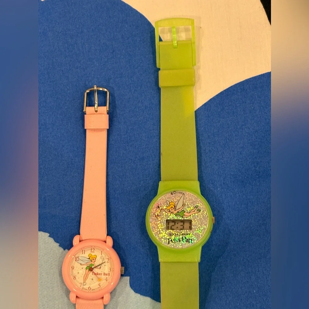 Lot of 2 Vintage Disney Tinkerbell Watches Pink and Green